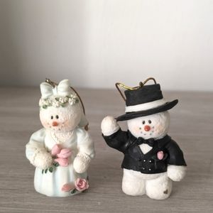 Sarahs Attic Snowman Couple Bride and Groom Ornaments